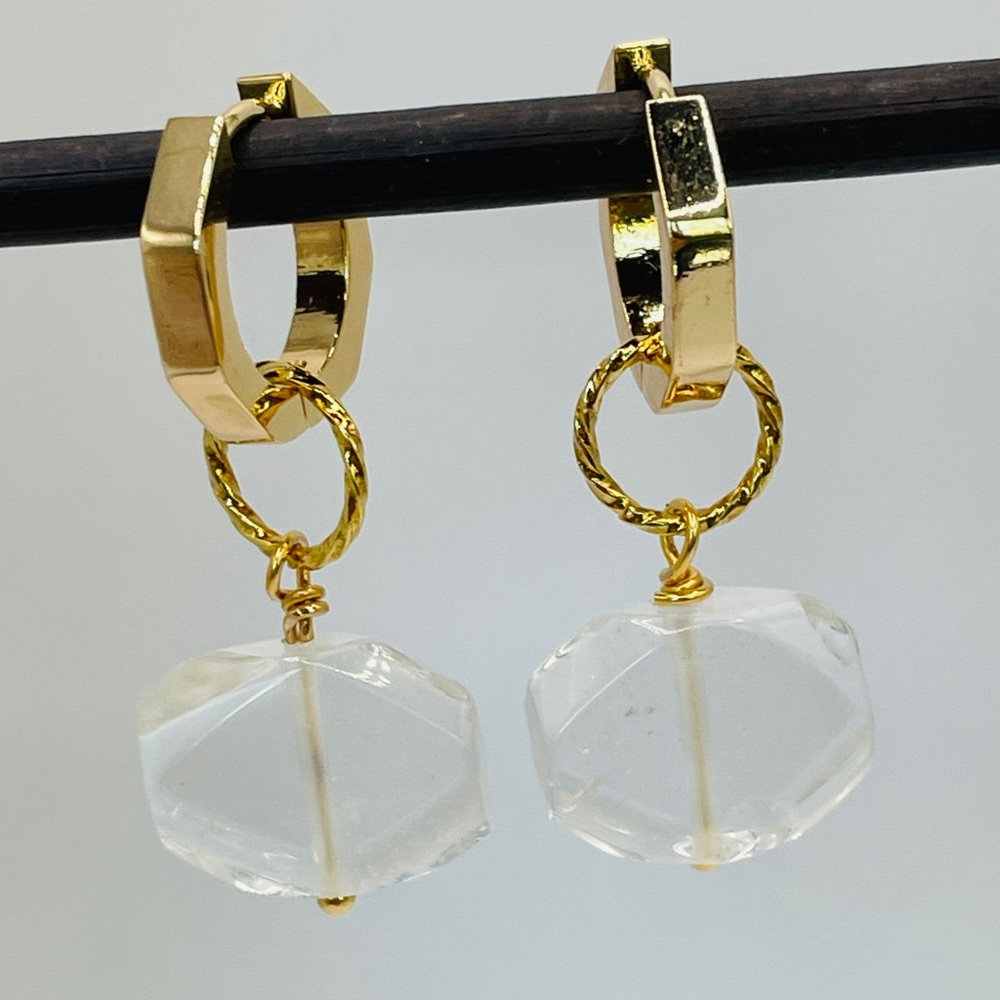 Hinged Hoop Faceted Rock Crystal Quartz Earrings